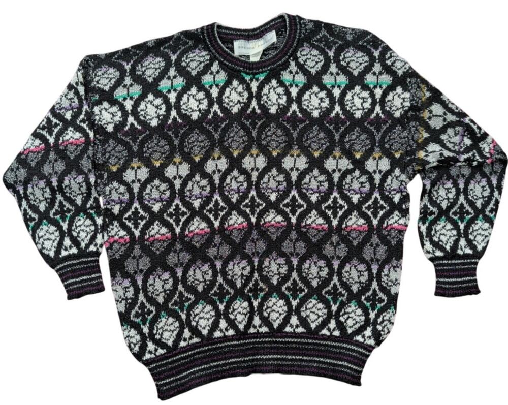 VTG 80s Brenda French Hand Loomed Mohair Wool Blend Pullover Sweater Women's Med